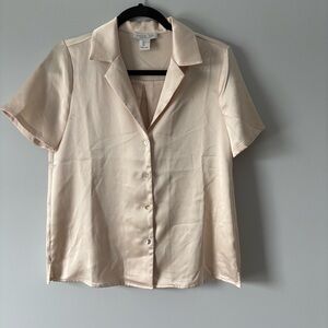 Rachel Zoe Satin Cream Button-Down Shirt